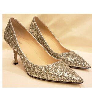 Kate Spade New York Pump Heel Shoes Size-9.5M Leather Metallic Silver Glitter